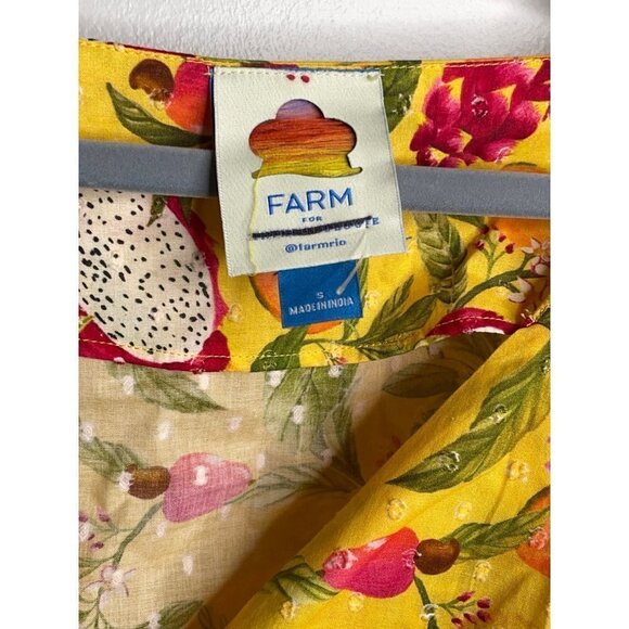 NWT Farm Rio Anthropologie Deep-V Tie-Waist Yellow Crop Top Size S Colorful - Picture 9 of 9